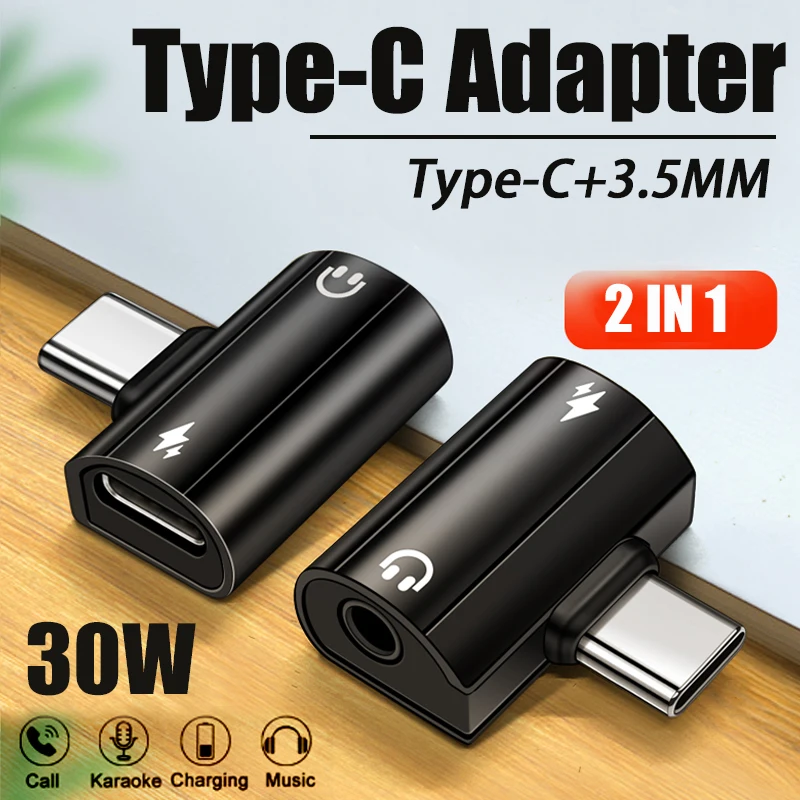 Gomito 2 in 1 adattatore Audio da USB C a 3.5MM tipo C convertitore Jack per cuffie Splitter caricatore rapido da 30W per iPhone Samsung Huawei