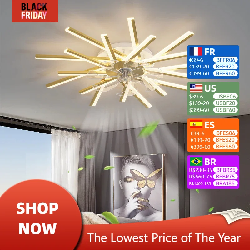 Electric Remote Control Fan Chandelier Mute Blades Home-appliance Led Lights Kitchen Dining Table Modest Ceiling Lamps for Room