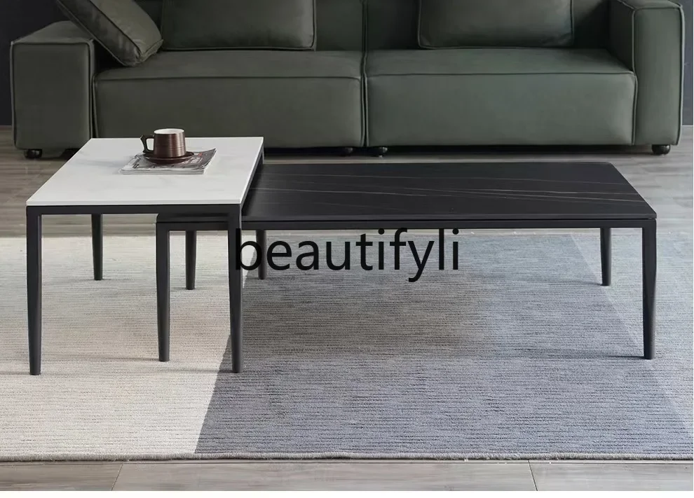 النمط الإيطالي روك مجلس تلسكوبي مزيج الحديثة الحد الأدنى مكتب غرفة المعيشة المنزلي الإبداعية طاولة القهوة المربعة K4050