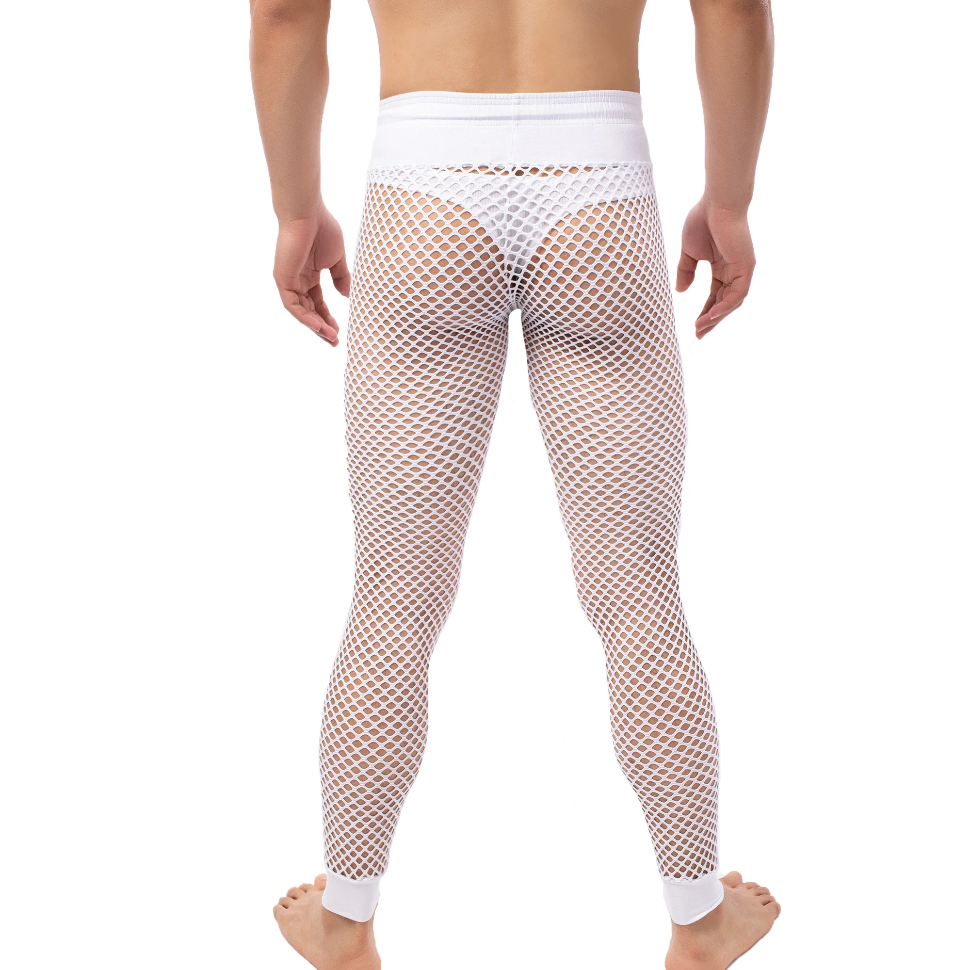 Mens Mesh Long Pants Transparent Sexy Mens Underwear Long Johns Men\'s Lingerie Leggings Sleep Homewear See Through Pajama Pants