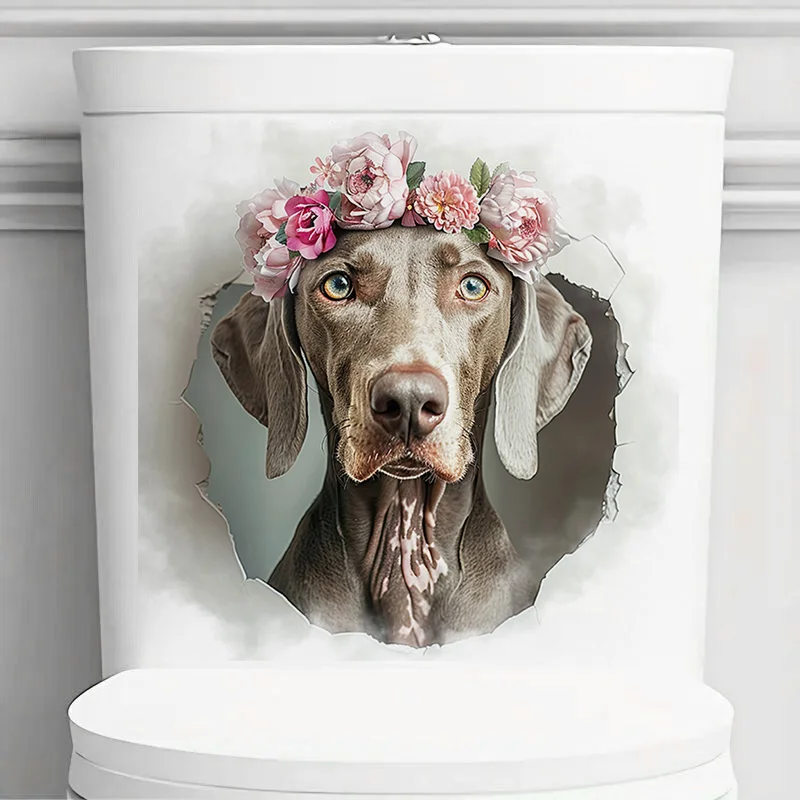 90769# Weimaraner Dog Break the Wall Self-Adhesive Toilet Stickers,Wall Decal Removable, Vinyl Car Sticker for Bathroom Decor