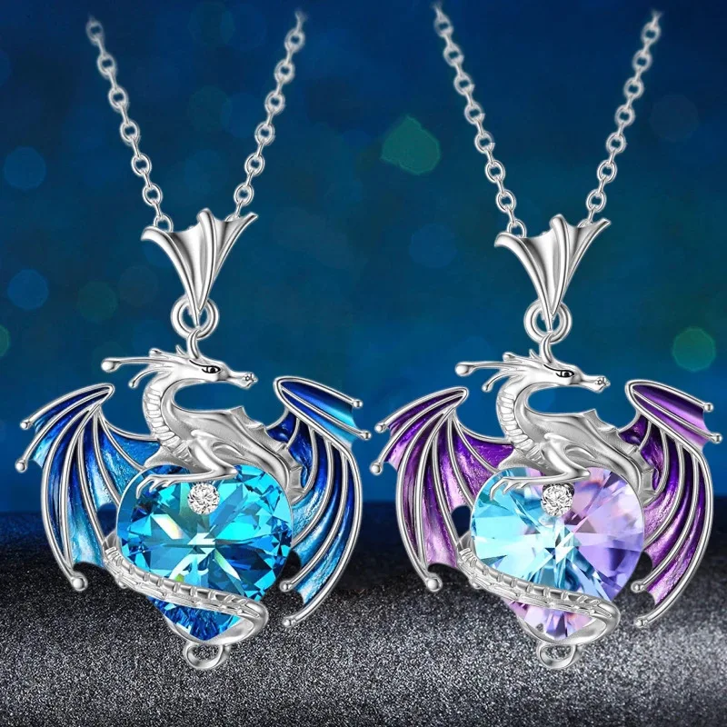 Frauen Mode Schmuck Kristall Herz Halskette Fliegenden Drachen Anhänger Halsketten Schmuck Schlüsselbein Kette Kette Halsband kragen Geschenke