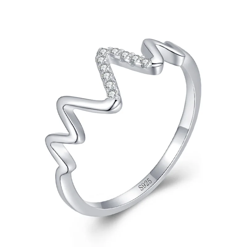 

Лидер продаж S925 серебряное кольцо Heart Beat женское волнистое кольцо на указательный палец для женщин