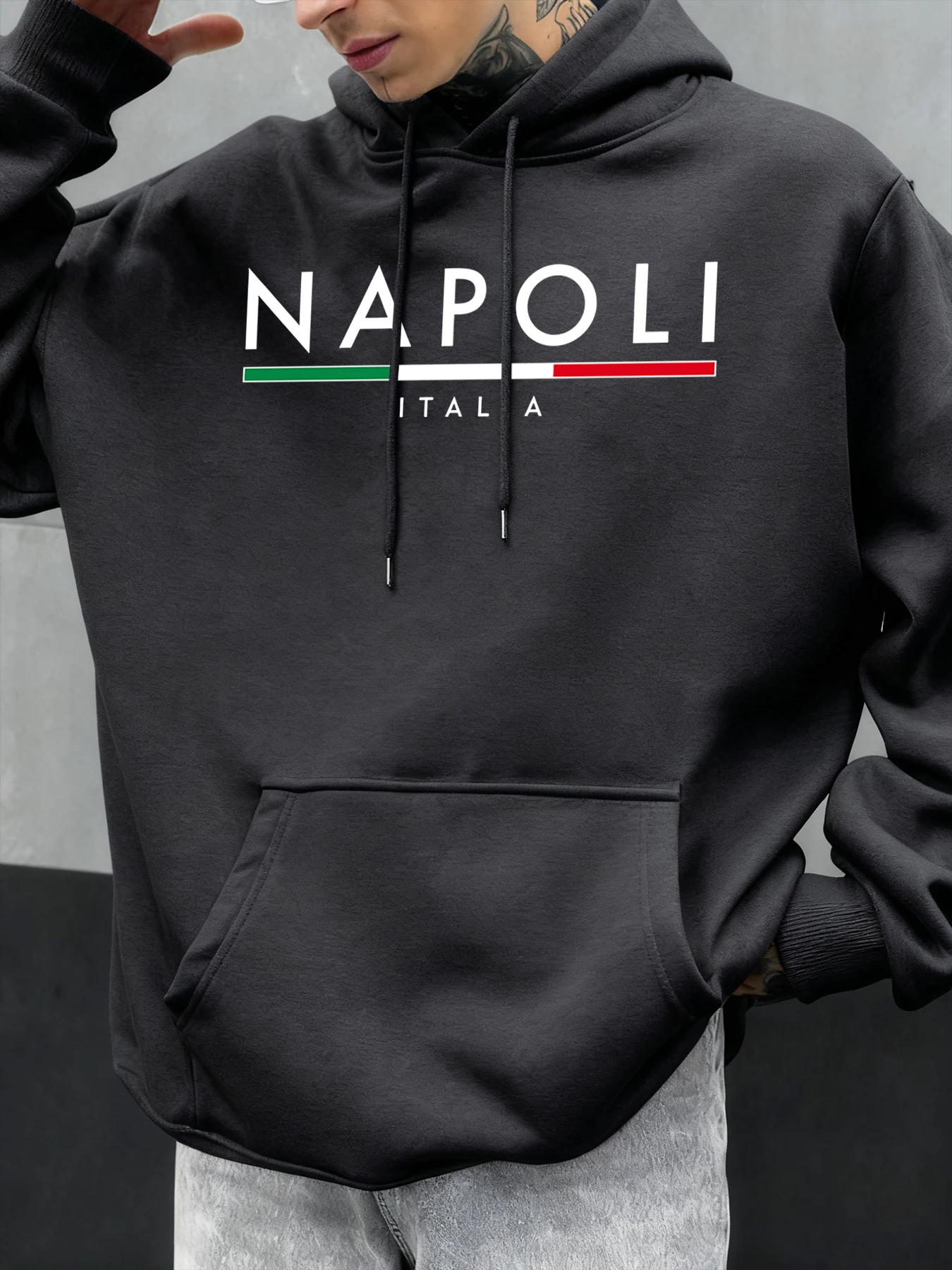 

Мужские толстовки с буквенным принтом Napoli Italia, удобная толстовка большого размера, флисовая уличная одежда с карманами, осенняя мода, повседневный пуловер