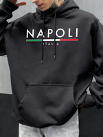 Napoli Italia Letter Print Men Hoodies Oversized Comfortable Hoodie Pocket Fleece Streetwear Autumn Fashion Casual Pullover