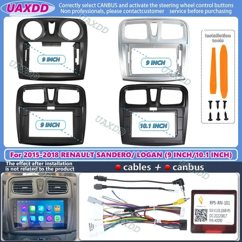 Para 2015-2018 RENAULT SANDERO LOGAN 9 pulgadas 2 Din Kit de marco Android para coche adaptador de arnés de cables de fascia decodificador de tablero caja canbus