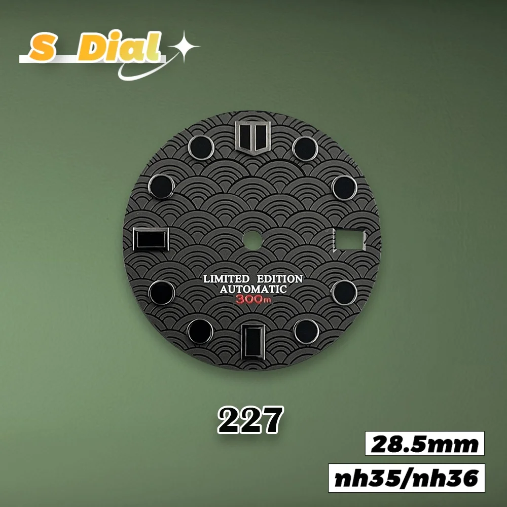 جديد 28.5 مللي متر S شعار NH35 موجة البحر مقياس السمك نمط الطلب صالح NH36/4R/7S اليابانية حركة الأخضر مضيئة ساعة اكسسوارات #2