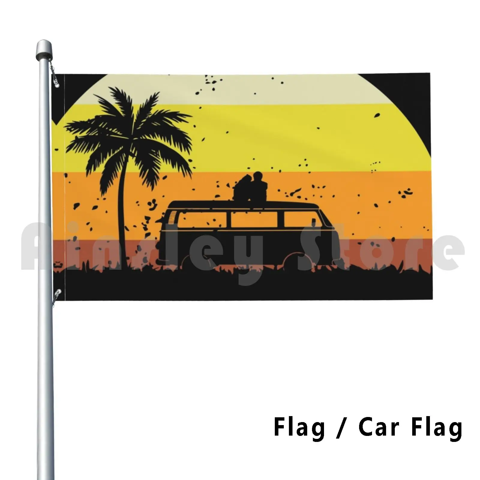 Retro Van Lovers At Sunset Flag Car Flag Funny Van Funny Park Camping Vanlife Traveler Travel Adventure