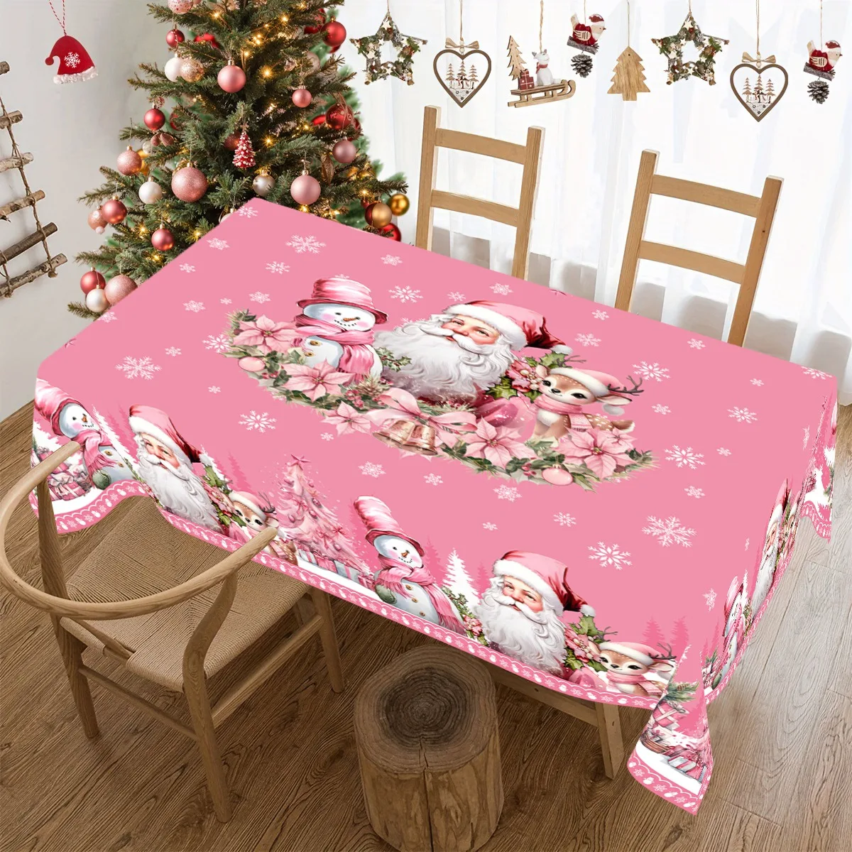 Pink Merry Christmas Santa Claus Tablecloth Winter Xmas Wedding Party Deocr Dining Room Table Decor Navidad Decorations 2025