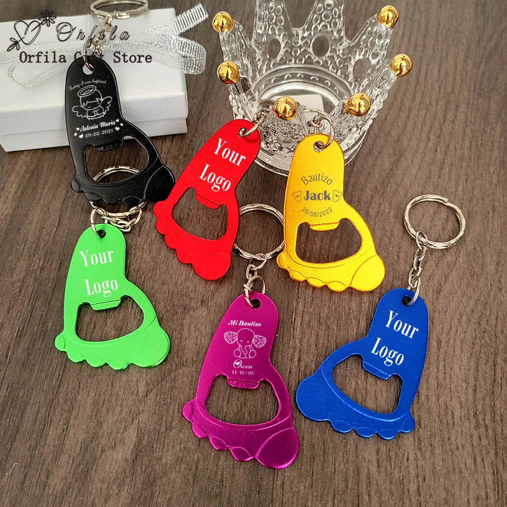 10/20/50pcs Personalized Favor Gift Baby Foot Shaped Keychain Keyring Bottle Opener Gender Reveal Baby Shower Baptism Souvenir