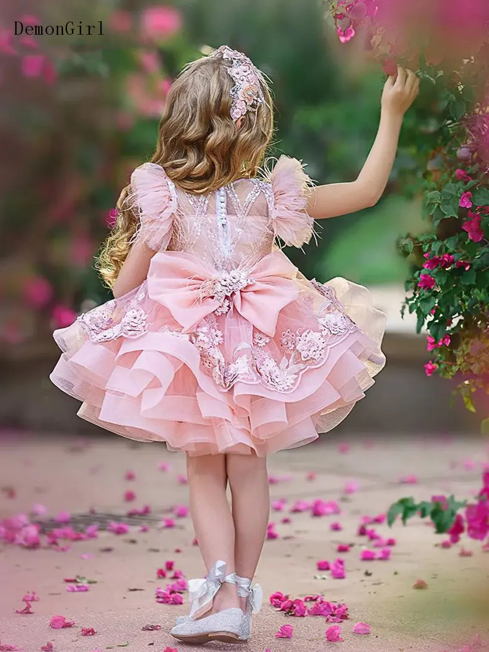 Nette Rosa Ballkleid Mädchen Festzug Kleid Appliques Spitze Blume Mädchen Kleider Tüll Erstkommunion Kleid Neue Jahr Feier