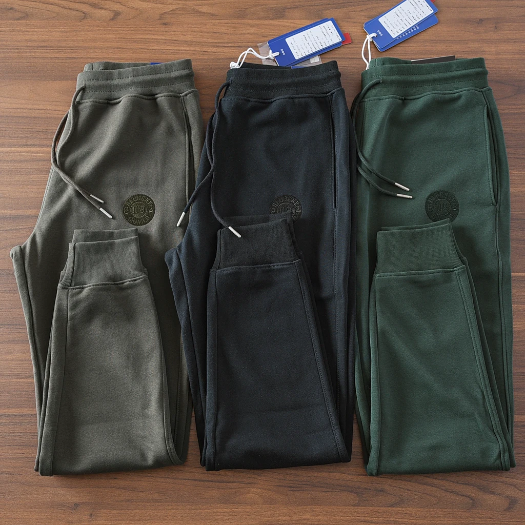 Spring New American Retro Terry Cloth Letter Embroidery Sweatpants Men's Simple Washed Drawstring Casual Sports Ankle-tied Pants