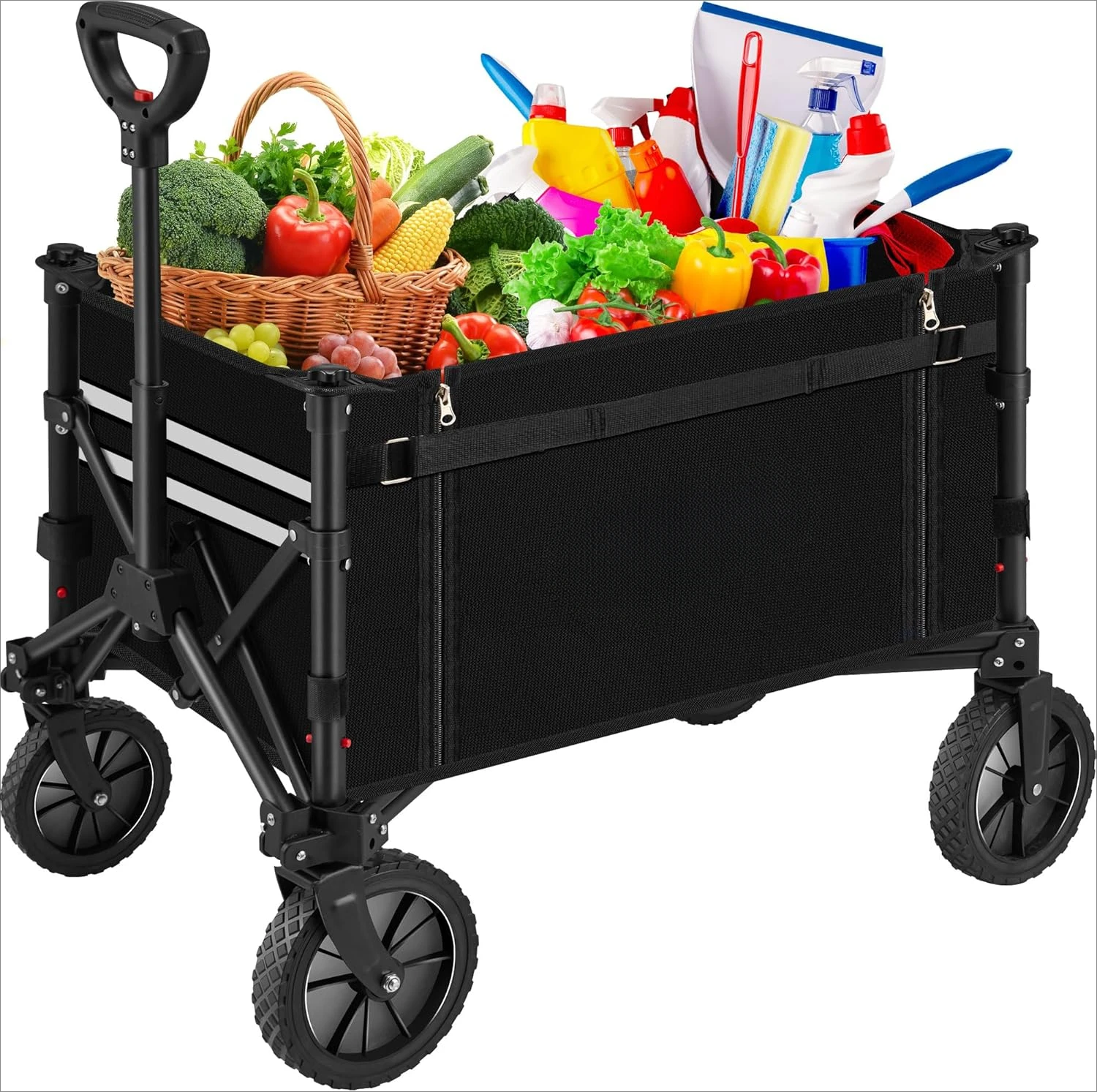 Collapsible Wagon Carts,Folding Wagon Cart with All Terrain Wheels,Heavy Duty Garden Carts withAdjustable Handle,Outdoor Utility