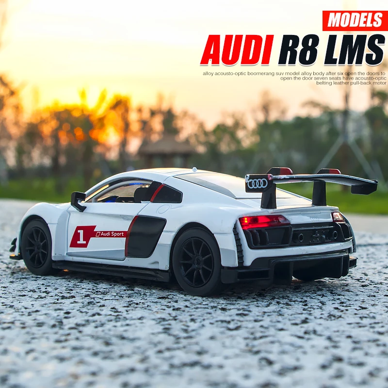 1:32 AUDI R8 Track Alloy Racing Car Model Diecast Metal Toy Sports Vehicles Car Model Sound and Light Collection Childrens Gifts