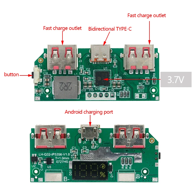 Bateria litowa 5V 3A Cyfrowy wyświetlacz Moduł szybkiego ładowania IP5356 TYPE-C Micro USB QC3.0 2.0 PD3.0 PD2.0/AFC/FCP