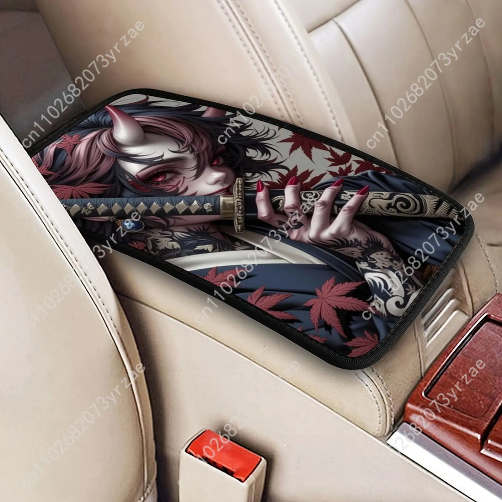 

Anime Female Warrior Universal Car Armrest Mats High Quality Non-Slip Car Armrest Cover Elastic Straps Car Interior Accessories