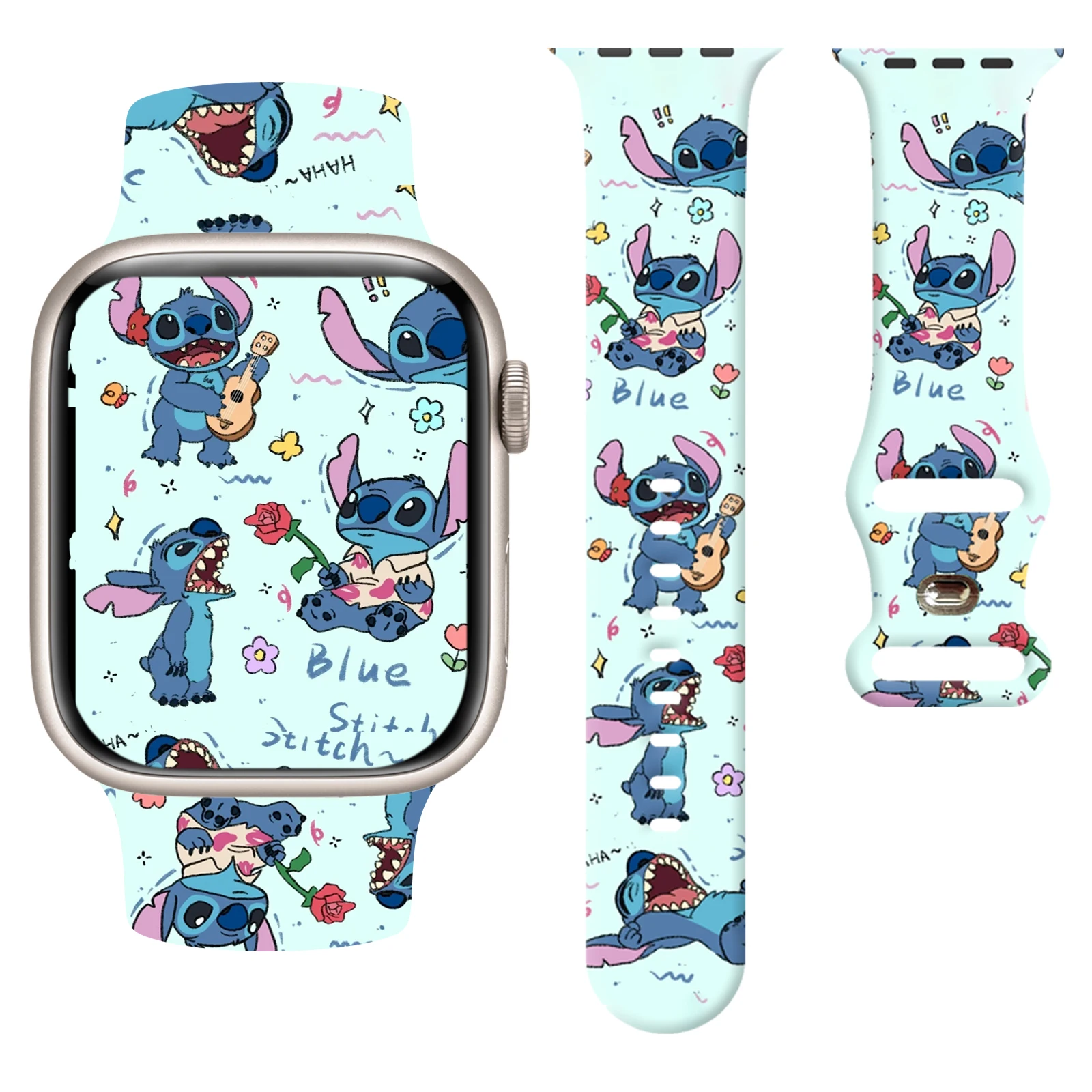 

Ремешок для часов с принтом Disney Stitch подходит для Apple Watch 11, 10, 9, 8, силиконовый ремешок, сменный iWatch 46 мм, 44 мм, 42 мм, 41 мм