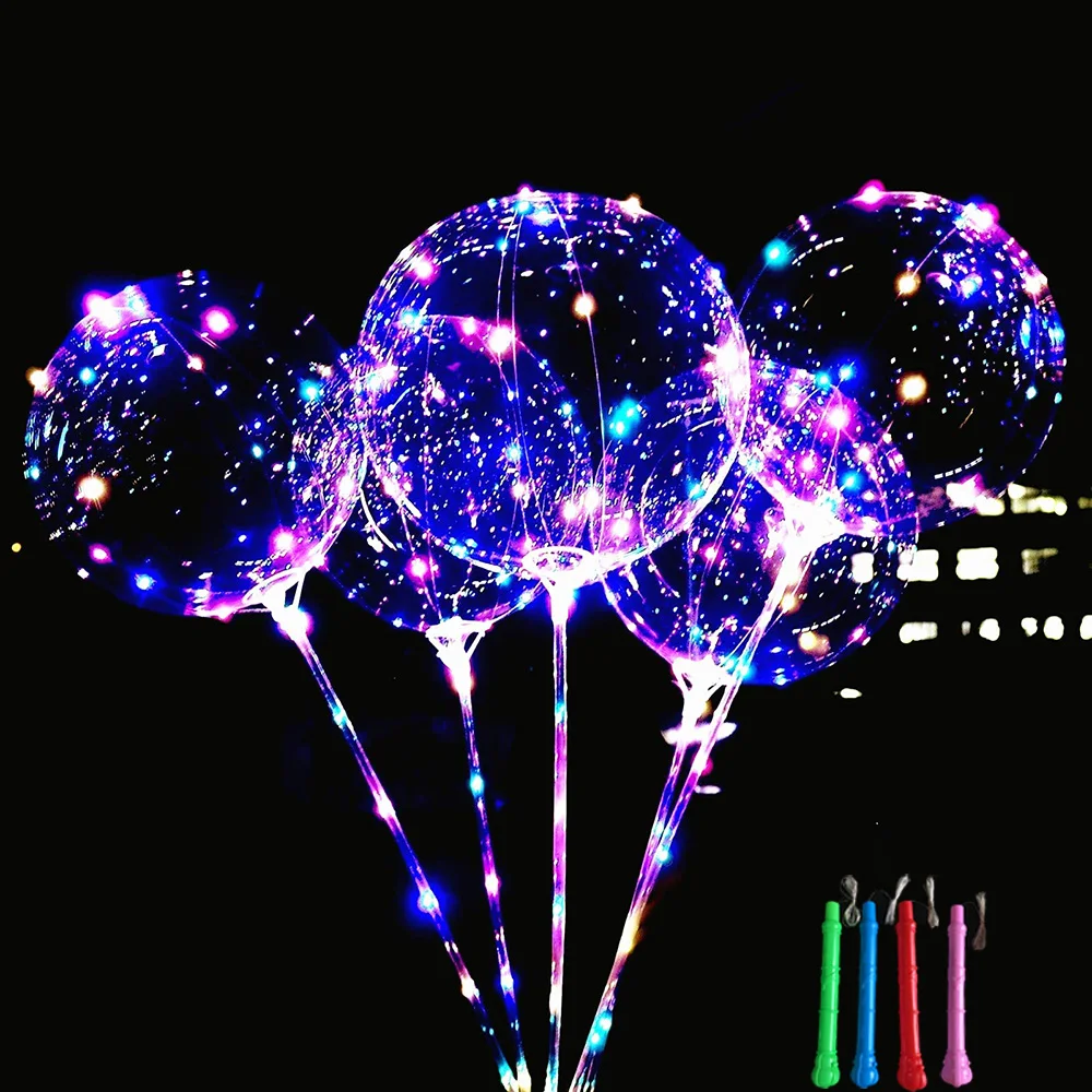 

LED Light Up BoBo Balloons Colorful 3 Levels Flashing Handle 20 Inches Bubble Balloon 70cm Stick Christmas Birthday Decoration