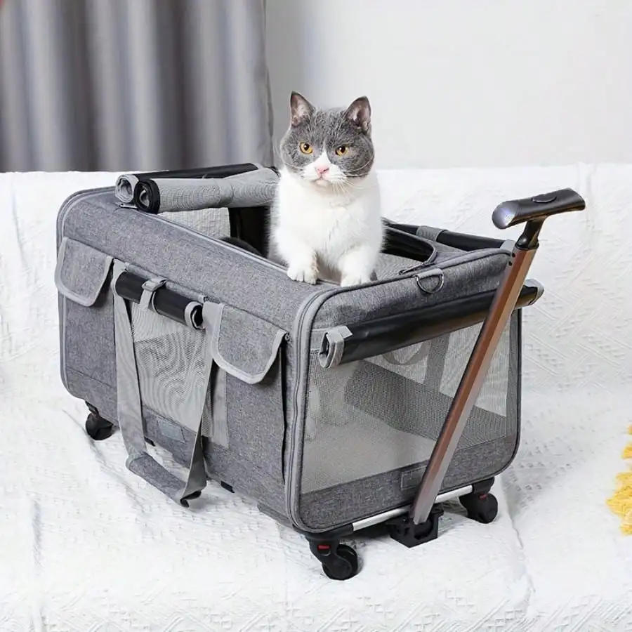 

Cat Dog Carrier With Detachable Wheels Airline Approved,Telescopic Handle And Shoulder Strap Pet Travel Rolling Carrier,Suitable