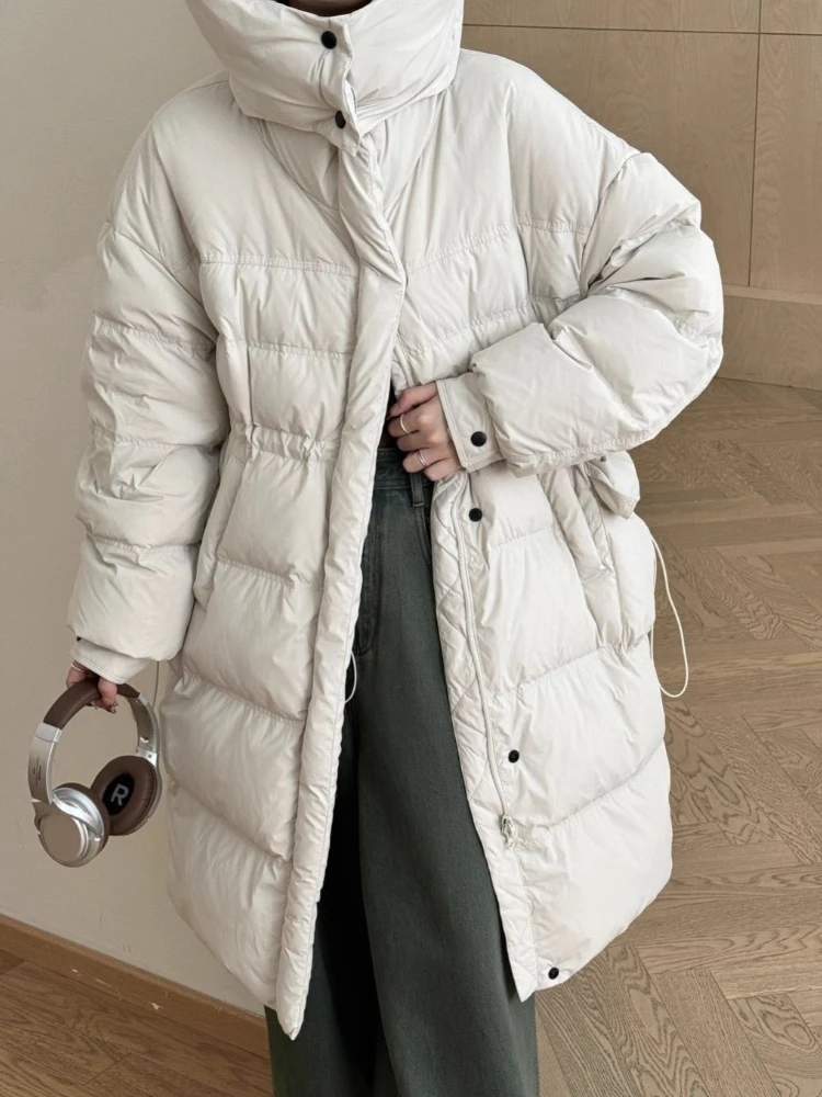 

Зимняя женская уличная одежда, однотонное термопальто, новые парки миди, свободные толстовки с длинными рукавами, оверсайз, молодой стиль, универсальный пуховик