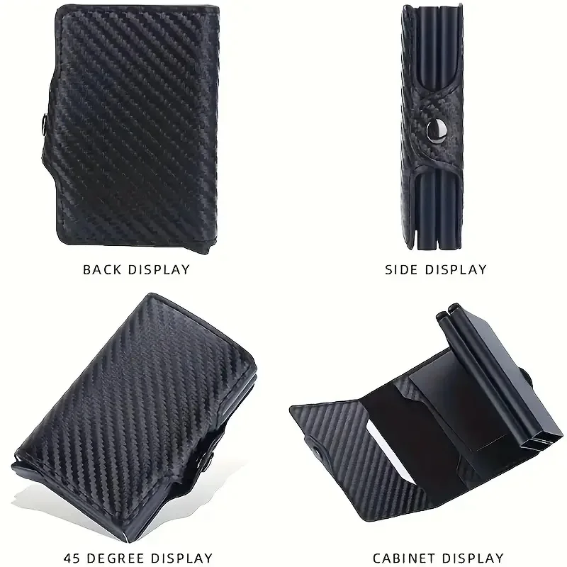 RFID Aluminium Doppel deck Schnalle Männer Karten halter kleine Karte Brieftaschen Kohle faser Leder schlanke Mini Brieftasche Qualität männliche Geldbörsen – Detail 7