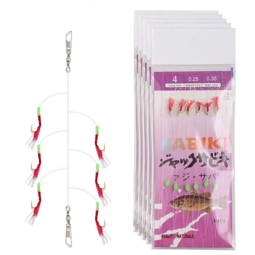 

6Pcs/Set Golden Hooks Sabiki Rigs Tied Hooks Sea Bait Fishing String Hooks Carbon Steels Luminous Sabiki Lure Sea Fishing