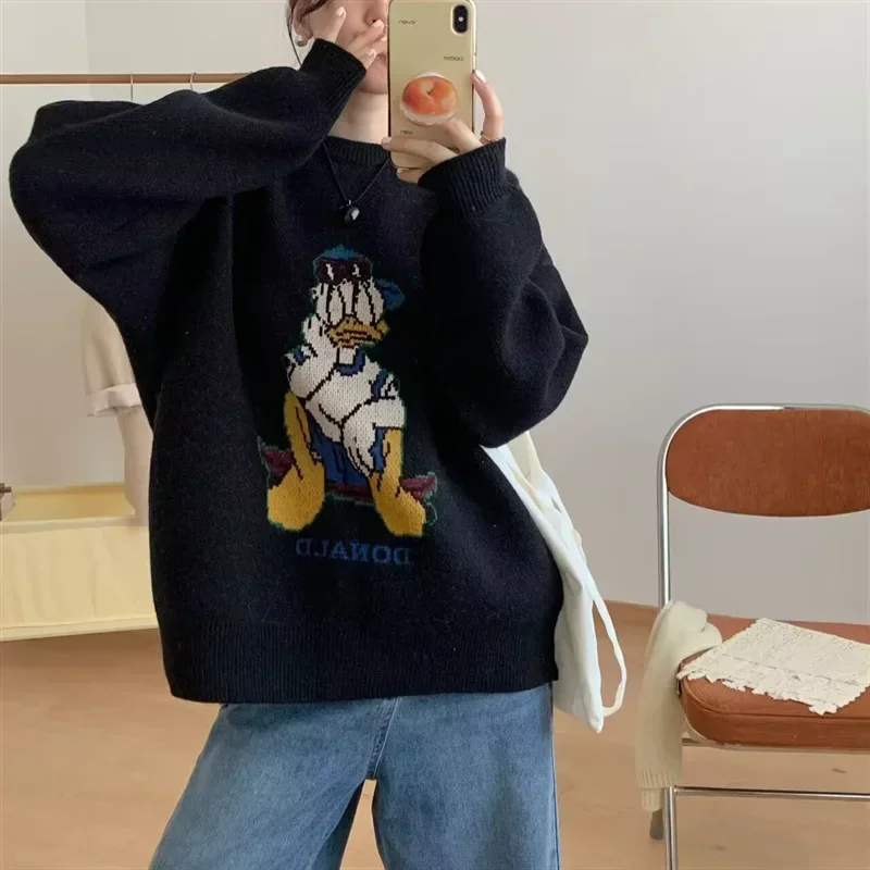 Disney Knitted Sweaters Japanese Daisy Cartoon Pullovers for Women Coat Female Autumn and Winter Loose Wild Thicken Kawaii Tops