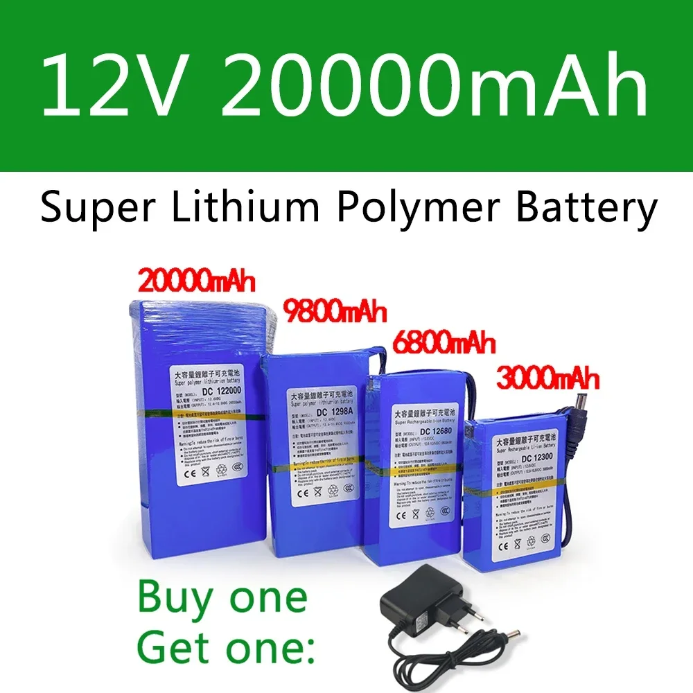 

12V Battery Charge Protective DC 12V 20000mAh Lithium Polymer Super Rechargeable Battery Backup Li-ion 12V Battery Pack