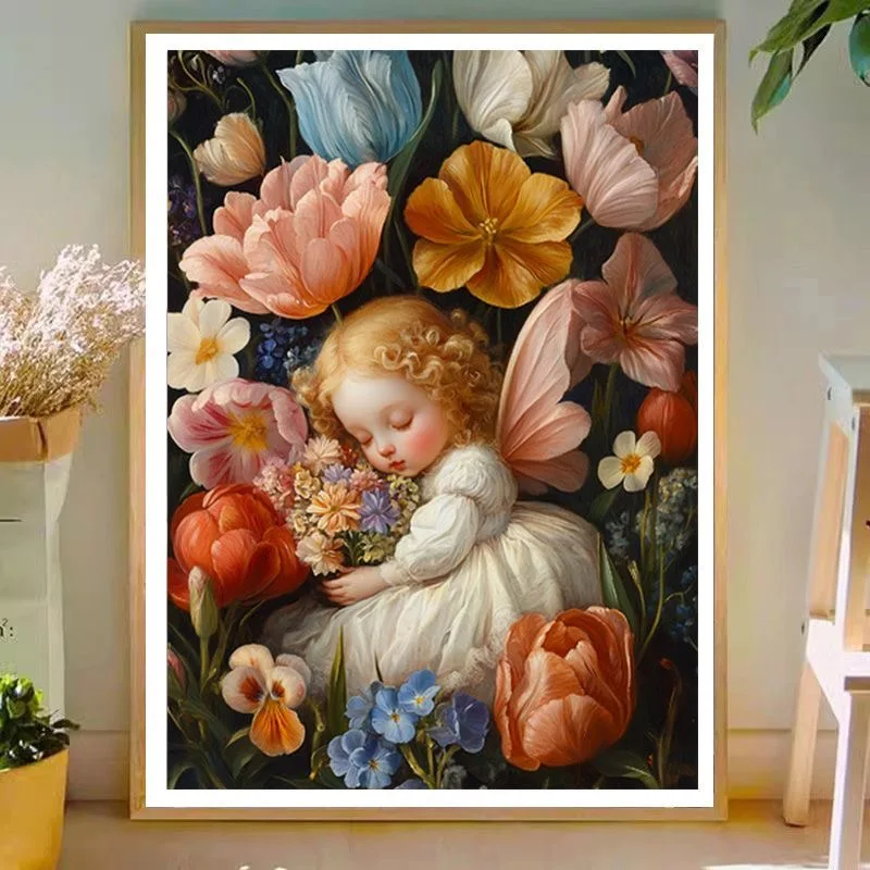 

Needlework Cross-Stitch Embroidery Kit, Cute Sleeping Beauty in Garden, DIY Wall Painting, Decorative Gift, 70x50cm