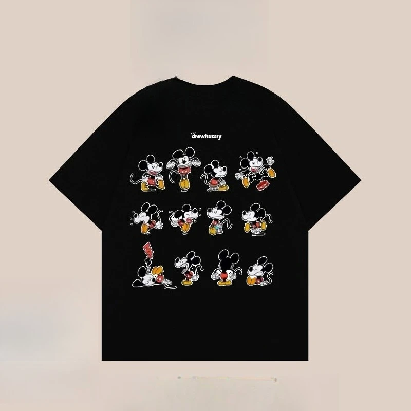 

Disney Trendy Mickey Mouse Printed T-shirt for Men and Women Loose Autumn Cotton Casual Couple Top