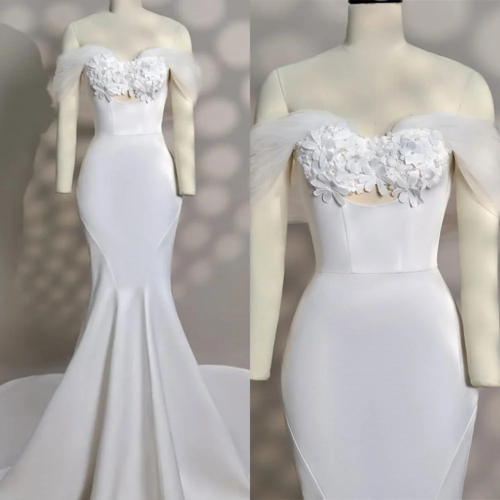 Robe De soirée sirène blanche personnalisée, de haute qualité, épaules dénudées, robes De soirée romantiques