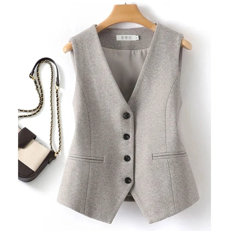 

Autumn Winter Fashion short Woolen V-neck Vest Coat Women's Korean Sleeveless Casual Waistcoat Coats Female Tops Jacket Outerwea