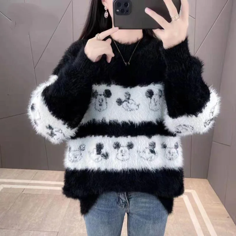 

New Anime Autumn Winter Warm Knitted Sweater Lady's Cartoon Sweater Lazy Style Round Neck Girl Long Sleeved Bottoming Shirt Tops