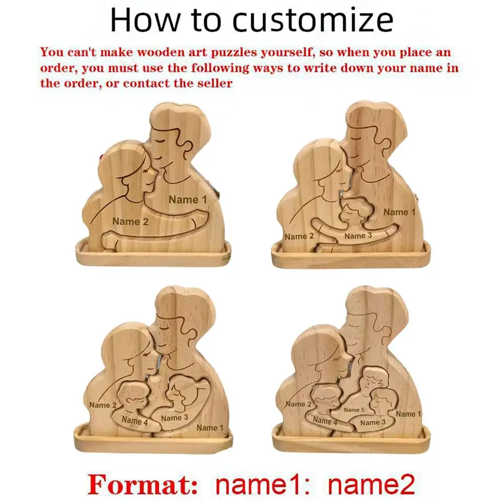 Custom Couple Wooden Puzzle Portraits Wood Ornaments Engraving Personalized Names Christmas Valentine's Day Gifts