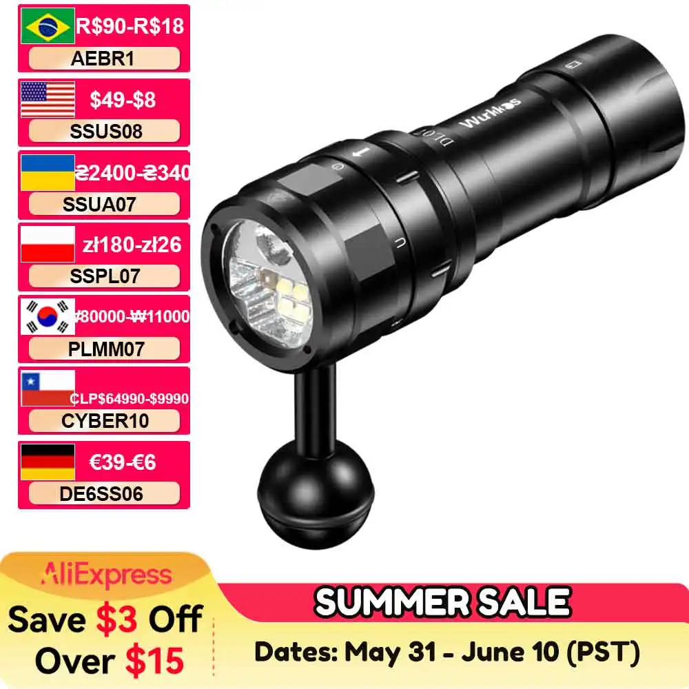 Wurkkos DL07 Diving Flashlight 5000K Multi-Color LED Rotary Switch Waterproof 26650 Battery + Single-Slot Charger