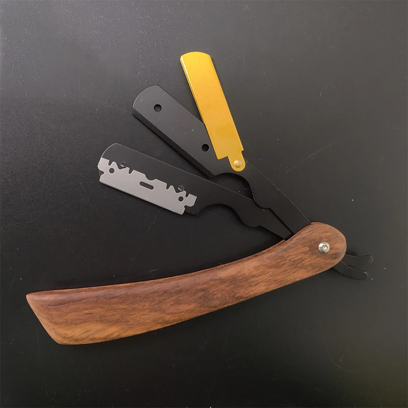 남성 스트레이트 이발사 엣지 면도기 블레이드 헤어 면도 도구, 안전 전문 목재 손잡이 접이식 나이프 제모