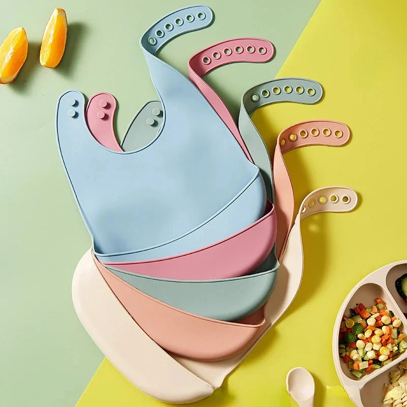 1-4 unidades de baberos ajustables e impermeables para bebés, de silicona suave apta para uso alimentario, toalla para la saliva de recién nacidos, paño para la baba de niños