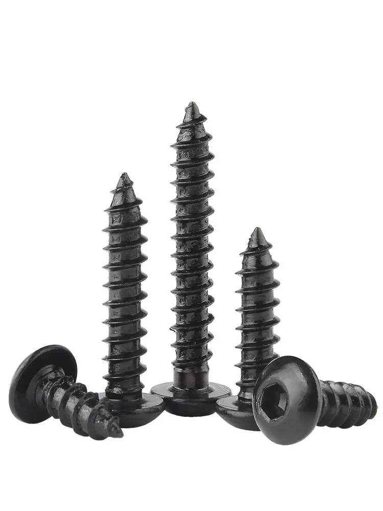 M3 M3.5 M4 M5 M6 الصف 8.8 أسود/نيكل مطلي الكربون الصلب زر مستدير عرافة المقبس برغي حافر ذاتيًا مسامير خشب ألين #5