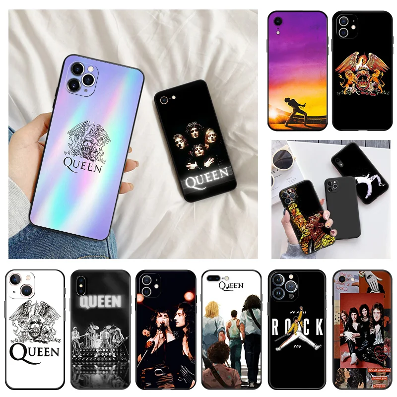 Phone Case for Apple iphone 16 Pro 15 12 11 13 Mini 14 Plus SE XR X XS Max Freddie Mercury Queen Band Soft Black Anti-Drop Cover