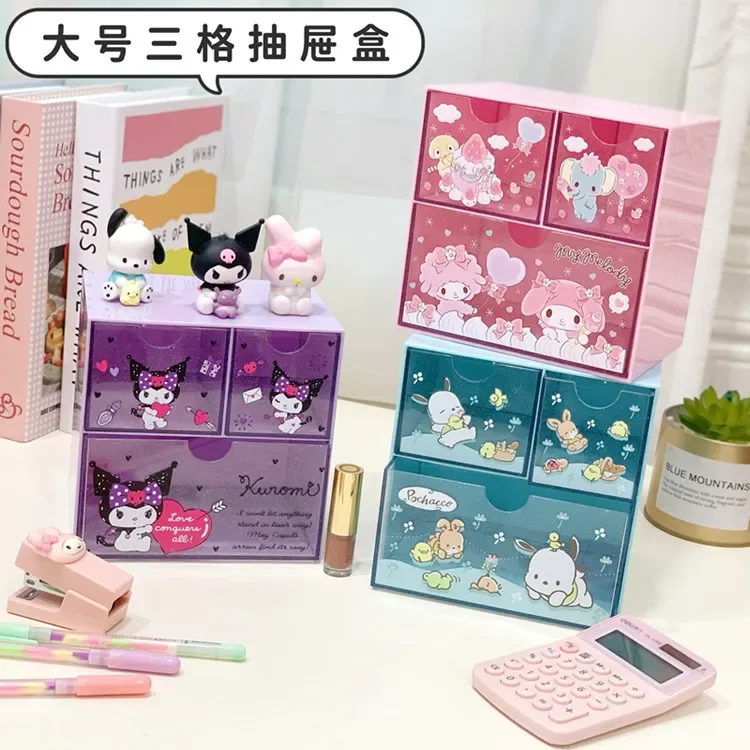 Kawaii Sanrio My Melody Hello Kitty Kuromi Storage Box Girl Desktop Jewelry Stationery Organizing Box Anime Figure Festival Gift