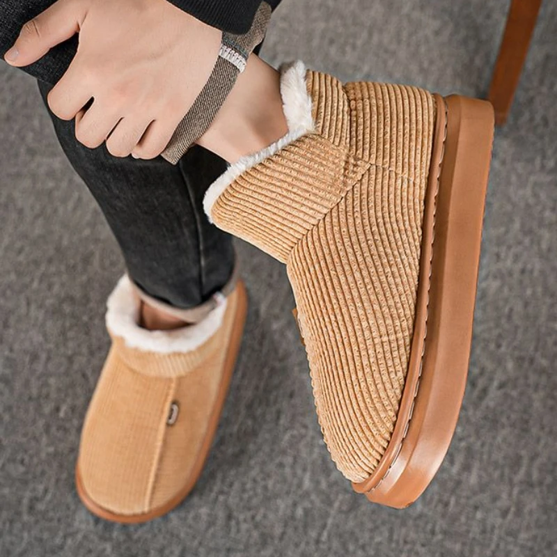 الرجال الكورية نمط في الهواء الطلق أحذية الثلوج القطنية غير رسمية 2025 شتاء جديد صوف مبطن سميكة الدافئة المضادة للانزلاق الأحذية