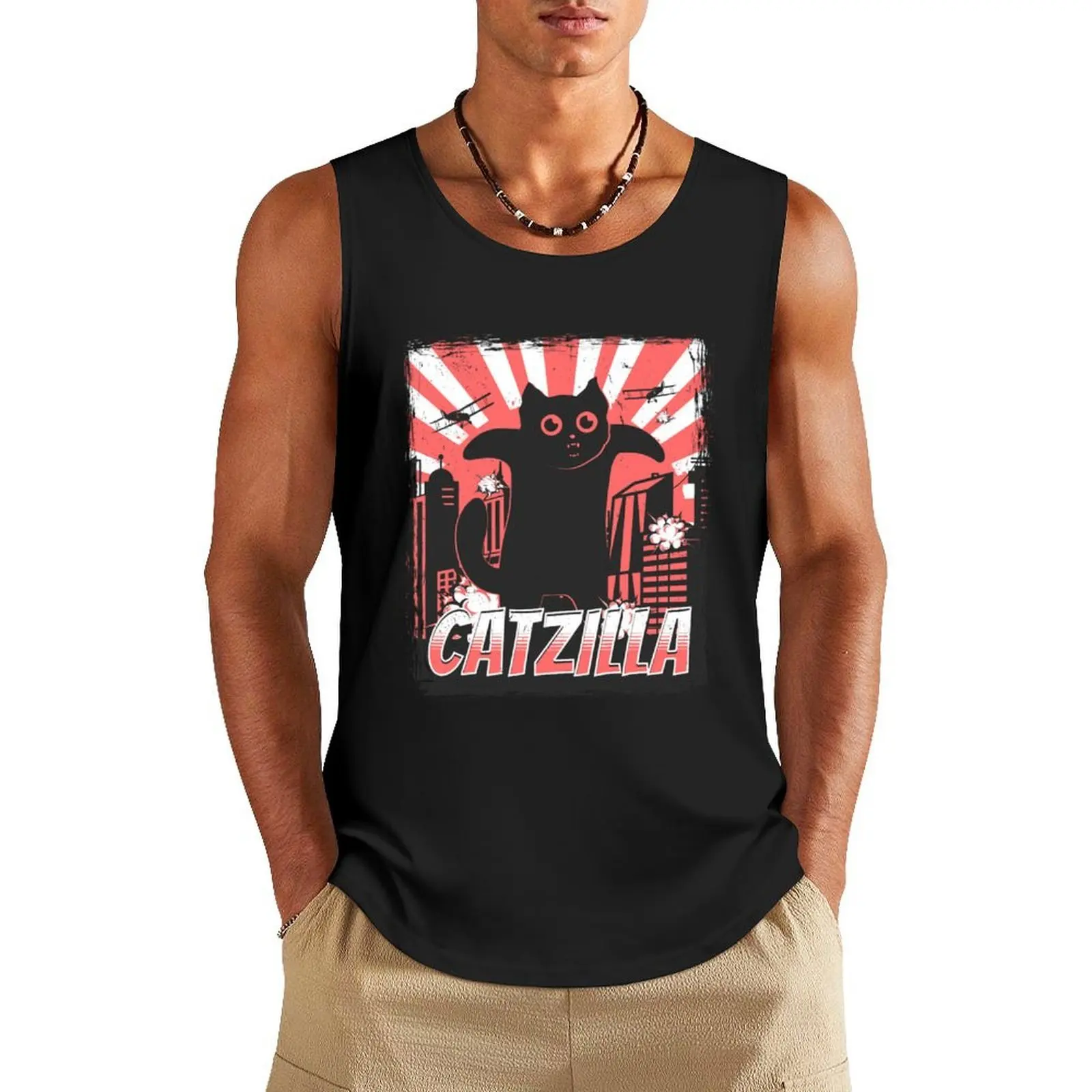 

Catzilla Funny Kaiju Cat Tank Top Men's clothing basketball clothing Gym man muscular man