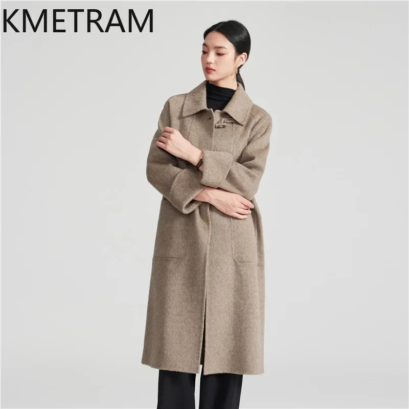 KMETRAM-Manteau long d'hiver pour femme, 100% laine véritable, vêtements de luxe, extérieur, nouveau, 2024