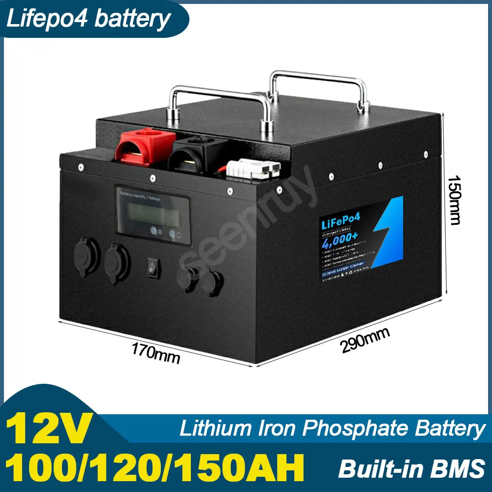 12V 100Ah 120AH 150AH Lifepo4 With Charger Lithium Iron Phosphate Battery Perfect For Solar Energy Backup Outdoor Campers RV