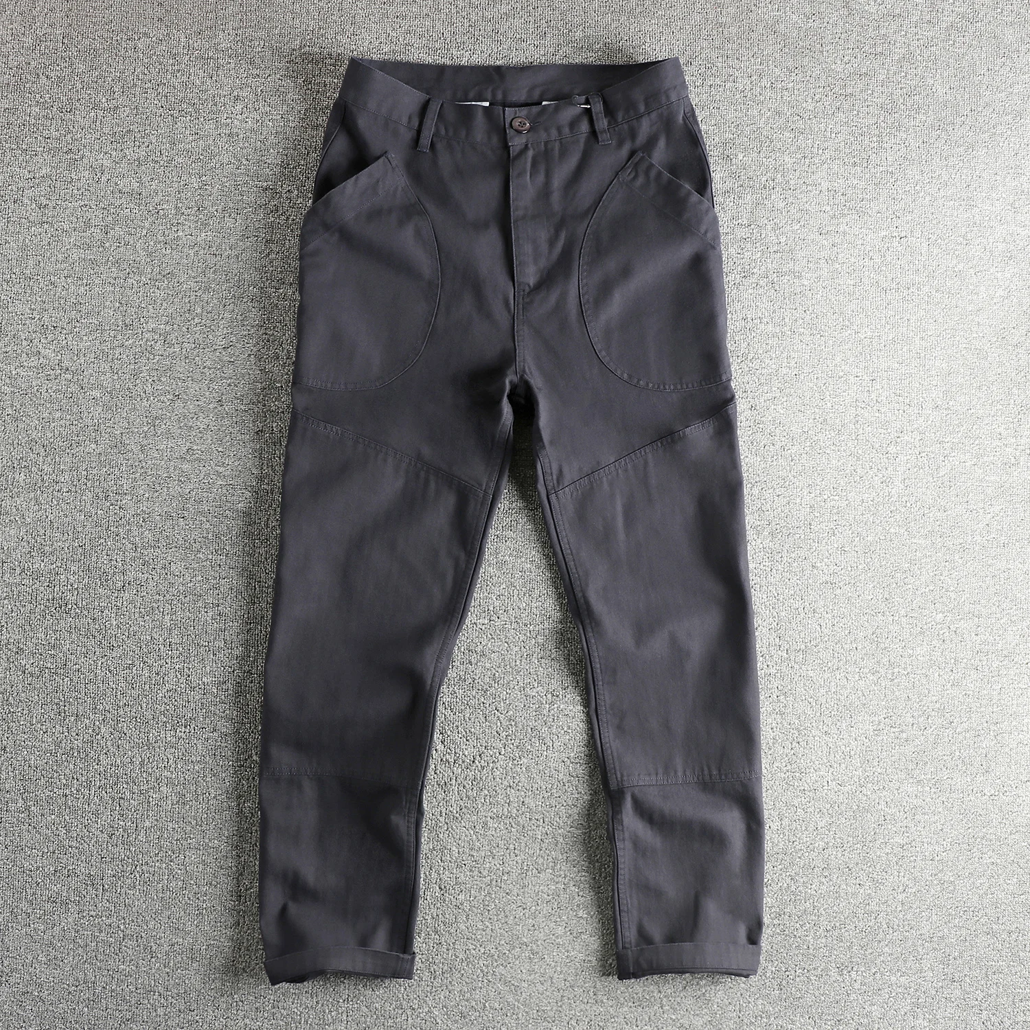 متعرجة المنسوجة القطن تصميم جيب عامي الكاكي الرجعية الرجال عارضة السراويل فضفاضة مستقيم البضائع السراويل #2