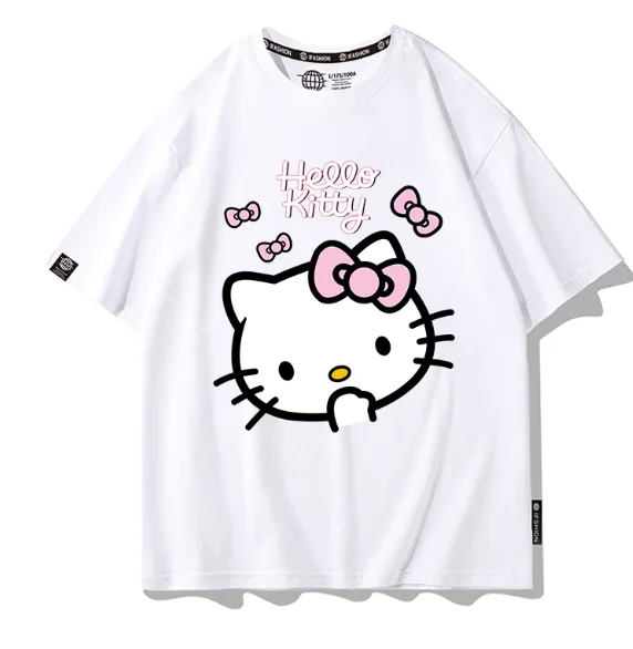 

MINISO Hello Kitty Print T-Shirts Loose Casual Short Sleeve Round Neck Tees Women Men Couple Versatile Hot-selling Clothing