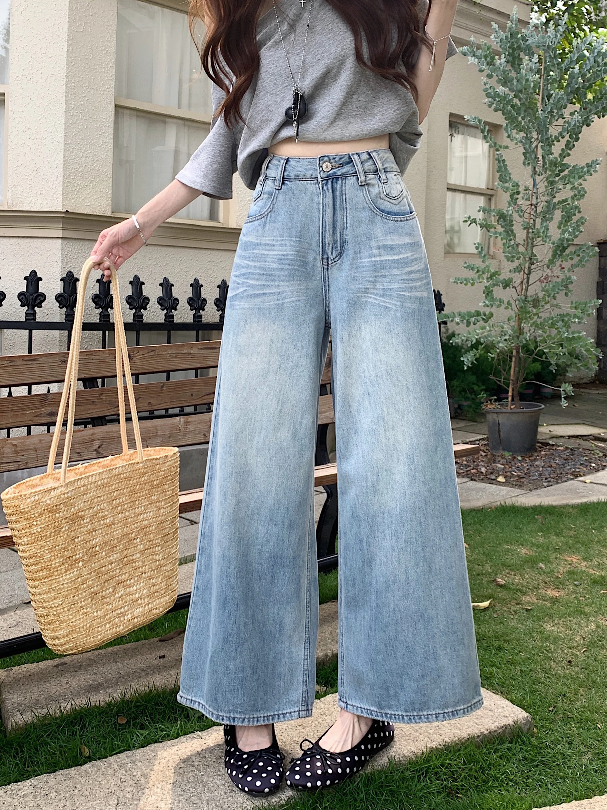 

Синие джинсы с эффектом потертости, с высокой талией, прямого кроя, женские, летние, винтажные, широкие брюки, длинные брюки, брюки-капри