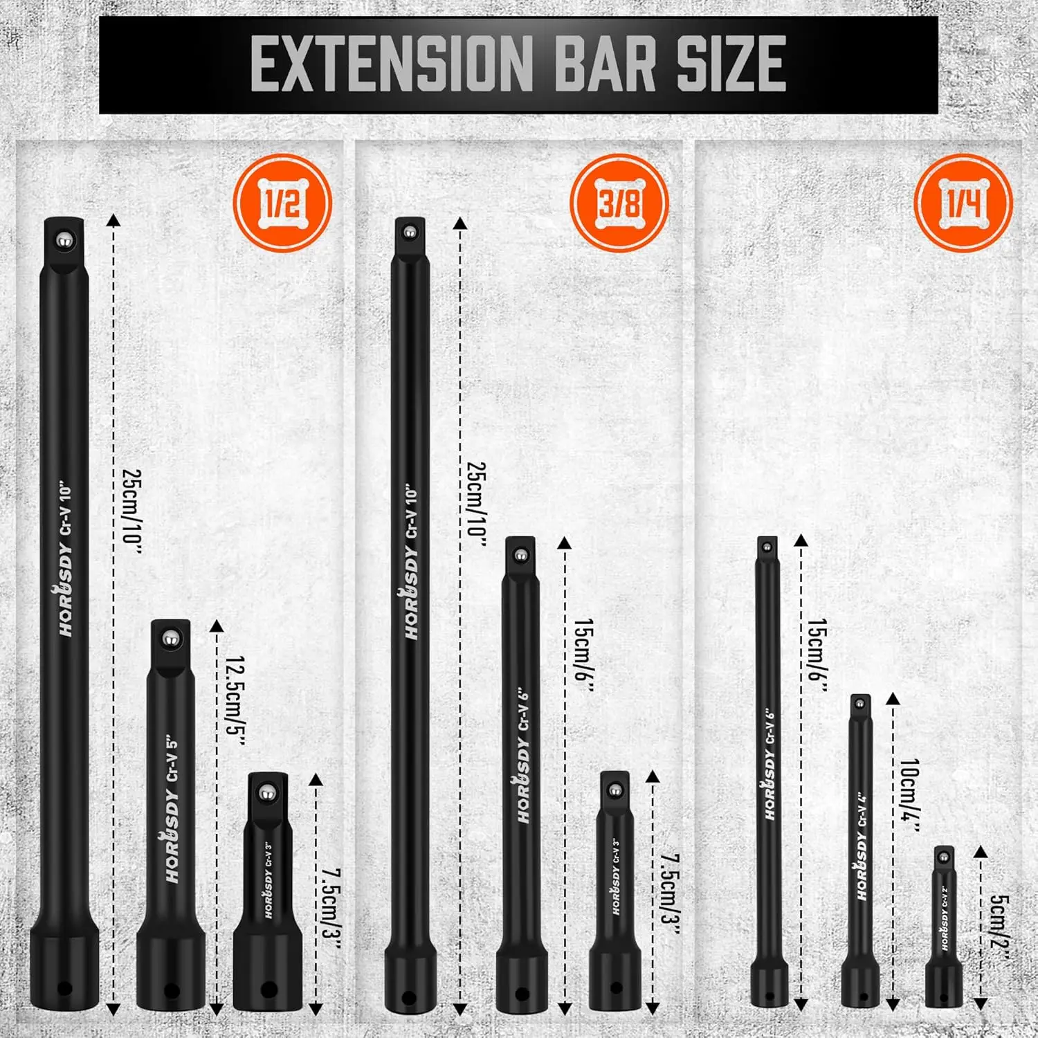 12개입 1/4', 3/8', 1/2' 임팩트 소켓 연장 세트, CR-V 스틸