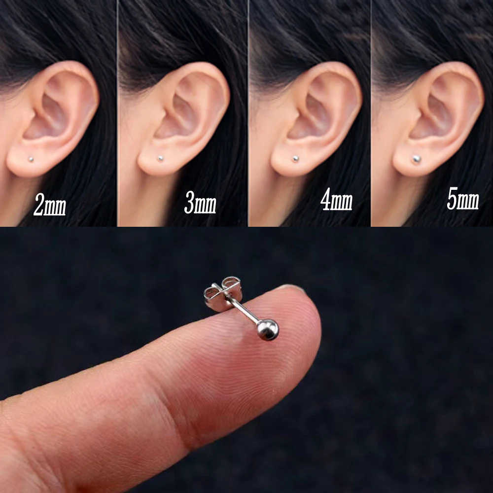 1Pair Surgical Steel Ear Tragus Cartilage Helix Jewelry Ear Piercing Studs Silver Color Round For Women Men 20Gauge