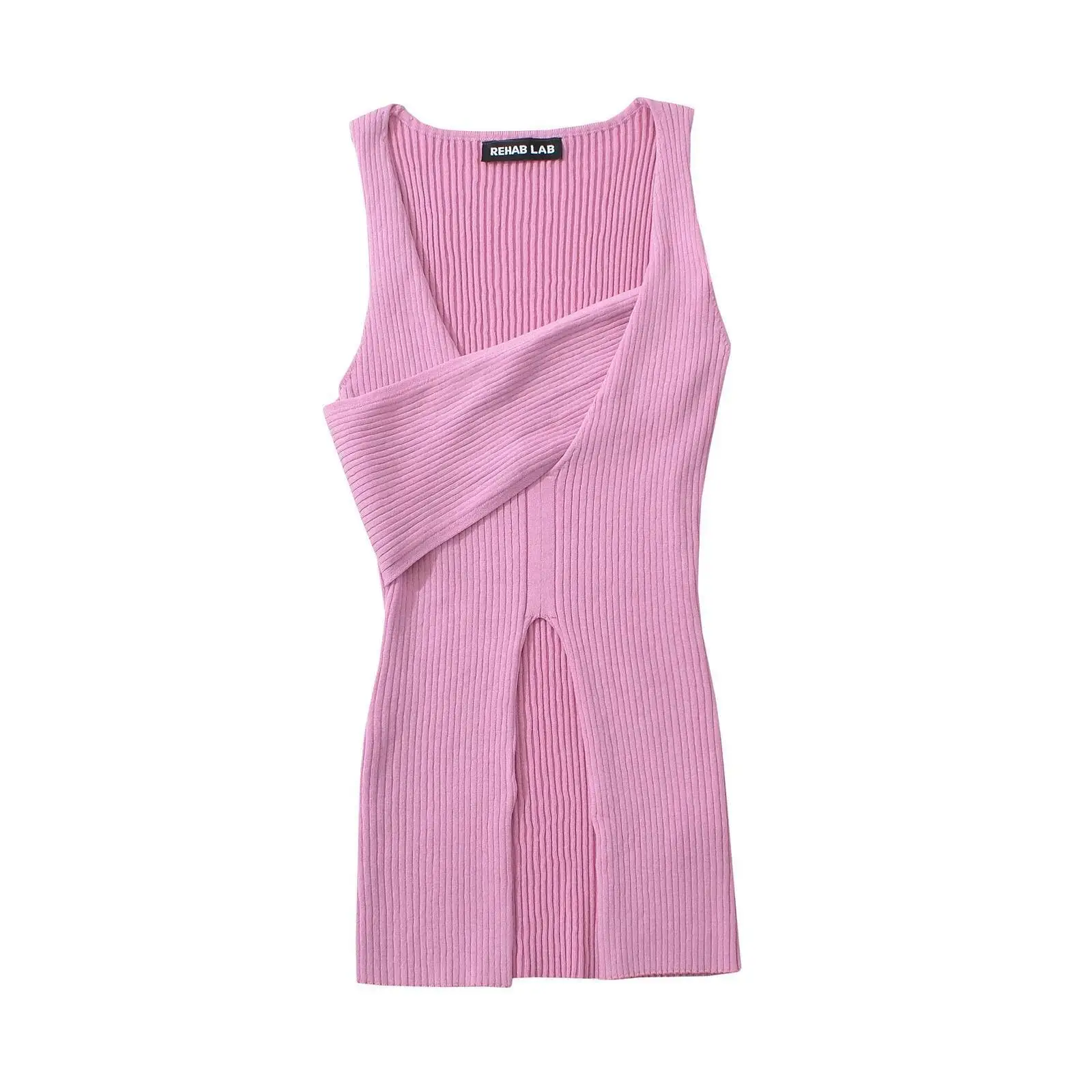 سترة صيفية محبوكة سترة متقاطعة مربعة الشكل بلوفرات رفيعة مرنة